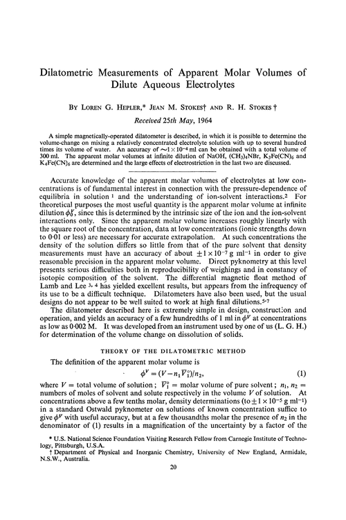 Dilatometric measurements of apparent molar volumes of dilute aqueous electrolytes